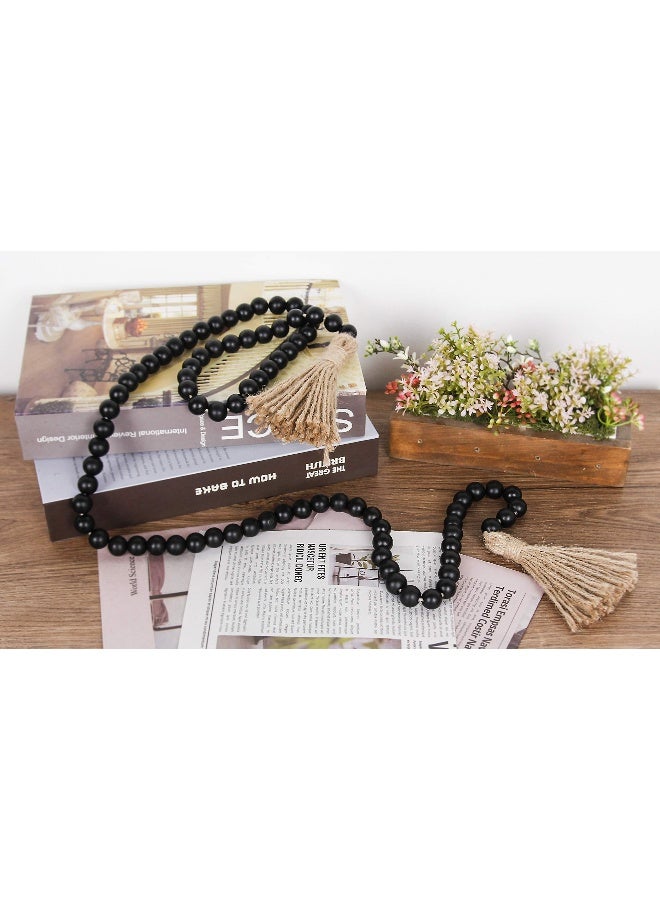 RAMIRABI 58in Wood Bead Garland with Tassels, Farmhouse Rustic Country Decor Prayer Boho Wall Hanging Decoration (Black) - Image 4